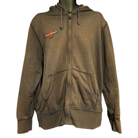 Harley-Davidson Brown Flocked Eagle Back Chest Emblem Patch Men’s Hoodie Large - Picture 1 of 6